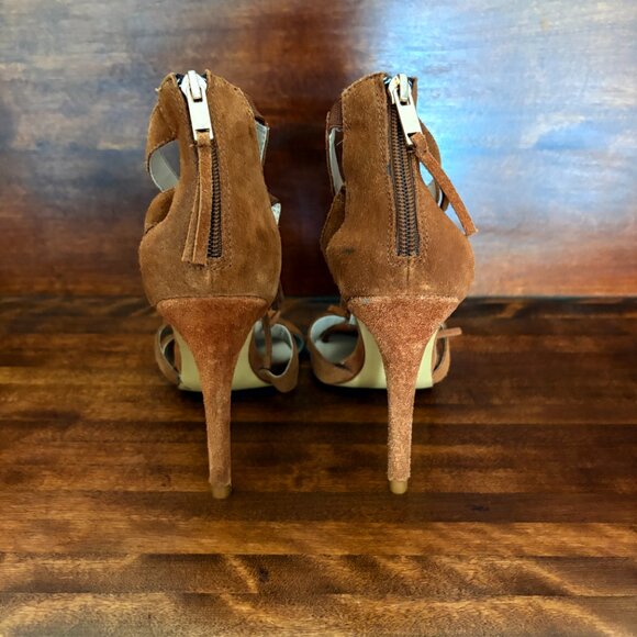 STEVE MADDEN Women's Brijett Brown Suede Leather High Heels Sandals Size 7 - Picture 3 of 8